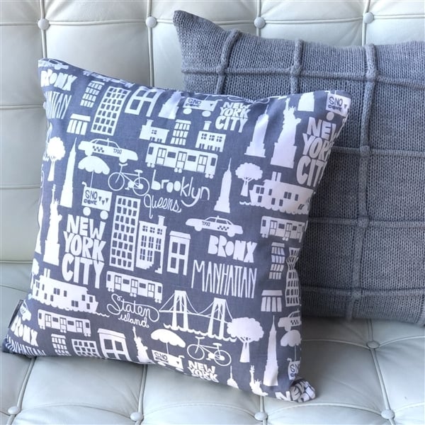 Pillow Decor York City Throw Pillow 17x17 Cotton Off-White Gray Print Image 3