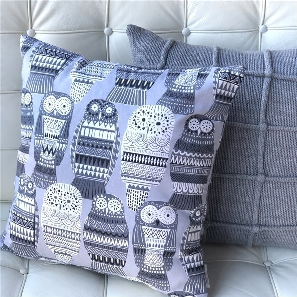 Pillow Decor Midnight Owl Cotton Throw Pillow 17x17 Gray Off-White Design Image 3