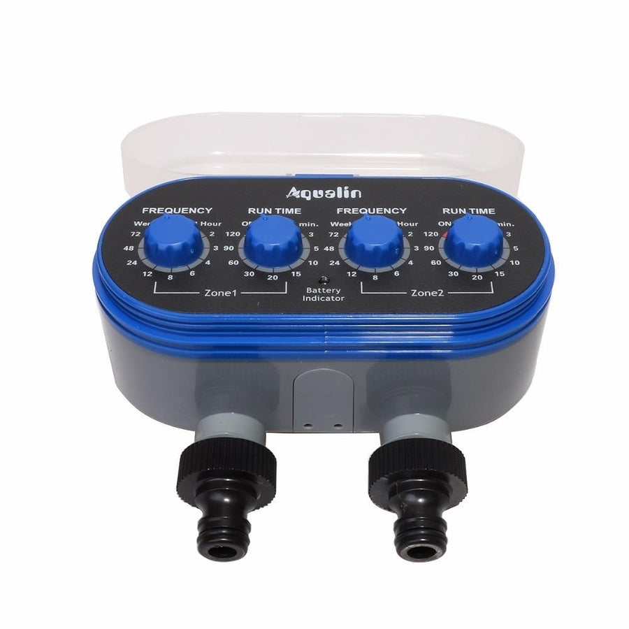 Ball Valve Electronic Automatic Watering Two Outlet Four Dials Water Timer Garden Irrigation Controller for Garden, Yard Image 1