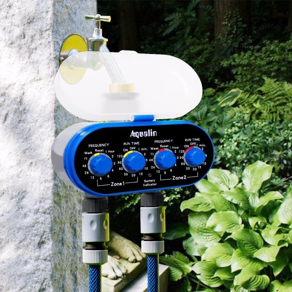 Ball Valve Electronic Automatic Watering Two Outlet Four Dials Water Timer Garden Irrigation Controller for Garden, Yard Image 2