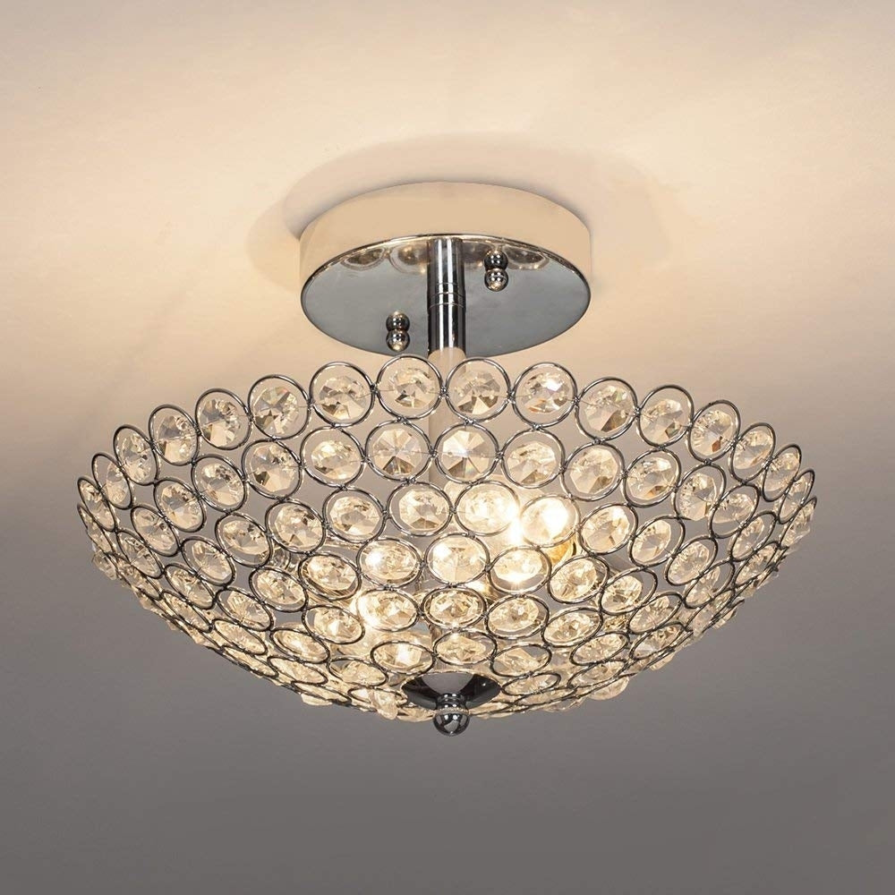 POPILION Modern Design Stainless Steel 2 Flush Mount Crystal Chandeliers Image 1