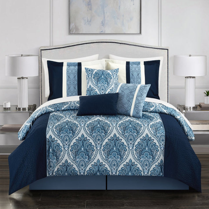 Phantogram 7 Piece Reversible Geometric Damask Pattern Comforter Set Image 1