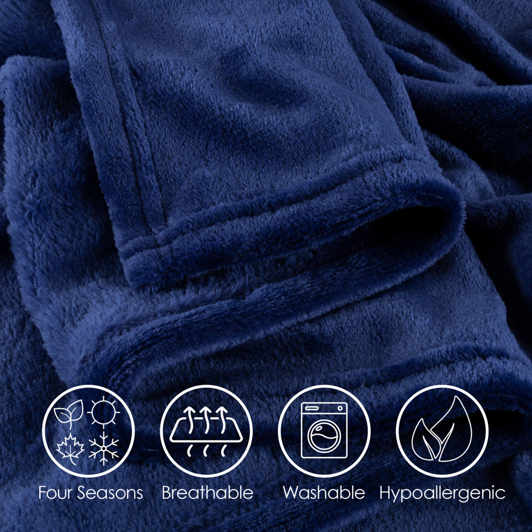 Fleece Throw Blanket Set of 2 Navy Blue Sand Plush 50x60 Soft Microfiber Image 3