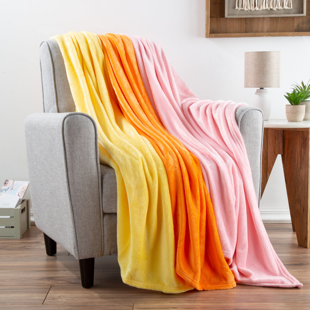 Fleece Throw Blanket Set of 3 Yellow Orange Pink 60x50 Soft Cozy Microfiber Image 1