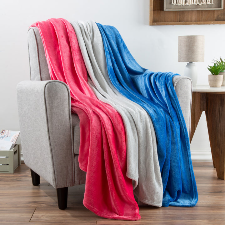 Fleece Throw Blanket Set of 3 Blue Gray Pink Soft Cozy 60x50 Microfiber Image 1