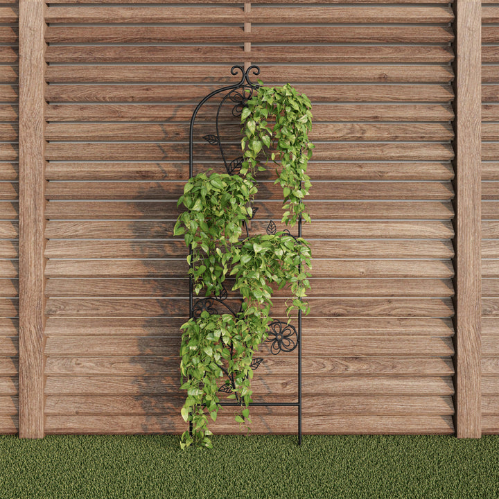 Garden Trellis- For Climbing Plants- Decorative Black Curving Flower Stem Metal Panel -For Vines, Roses, Vegetable Image 4