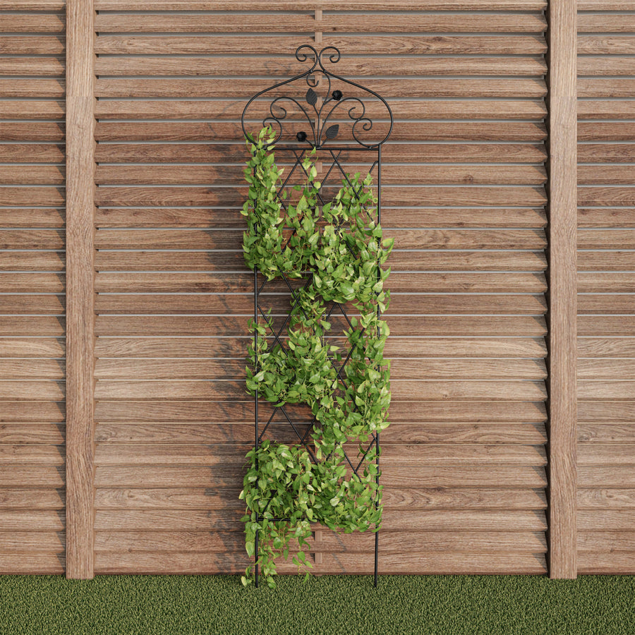 Garden Trellis- For Climbing Plants- 63-Inch Decorative Black Lattice Metal Panel-For Vines, Roses, Vegetable Plants and Image 1