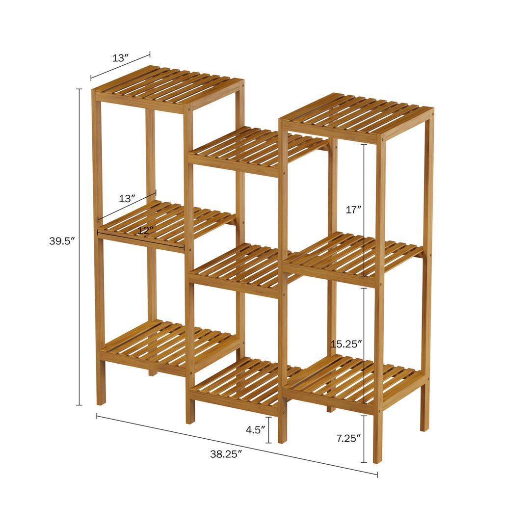 Multi-Level Plant Stand-Freestanding 9 Shelf Bamboo Storage Rack-Indoor/Outdoor Shelving Unit for Flowerpots, Planters, Image 3