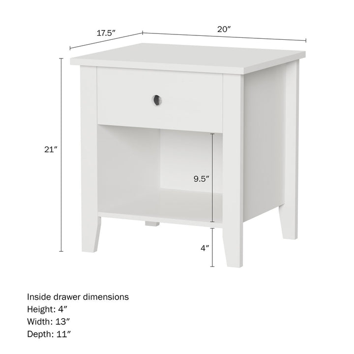 White Wooden End Table with Drawer Storage Shelf for Bedroom Living Room 20x17.5 Image 1