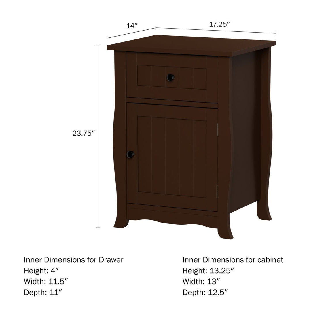 Dark Brown Accent Table Storage Drawer Nightstand MDF Wood Living Room 17.25"W Image 2