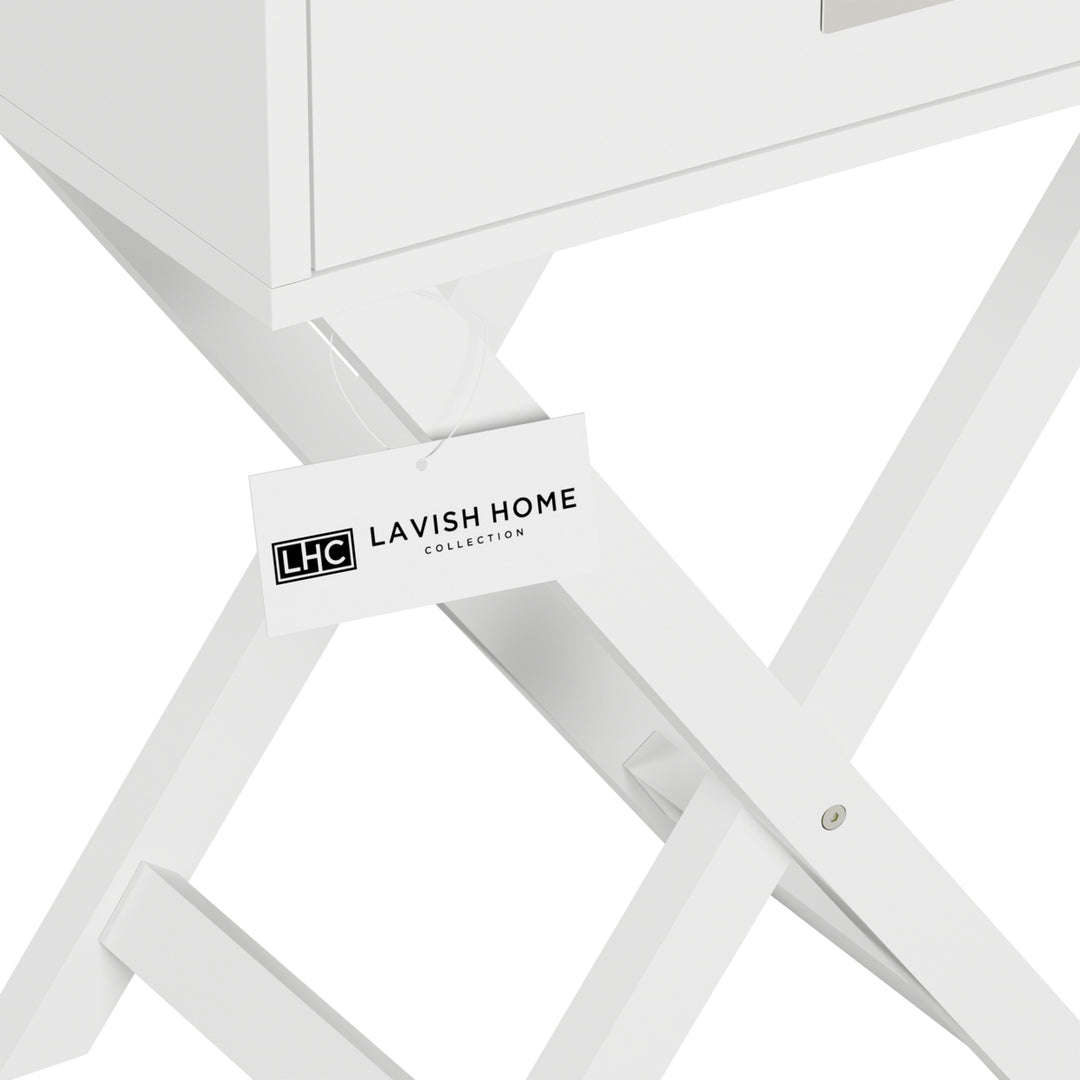 Modern White End Table with Drawer X-Leg Design for Living Room or Bedroom Image 5