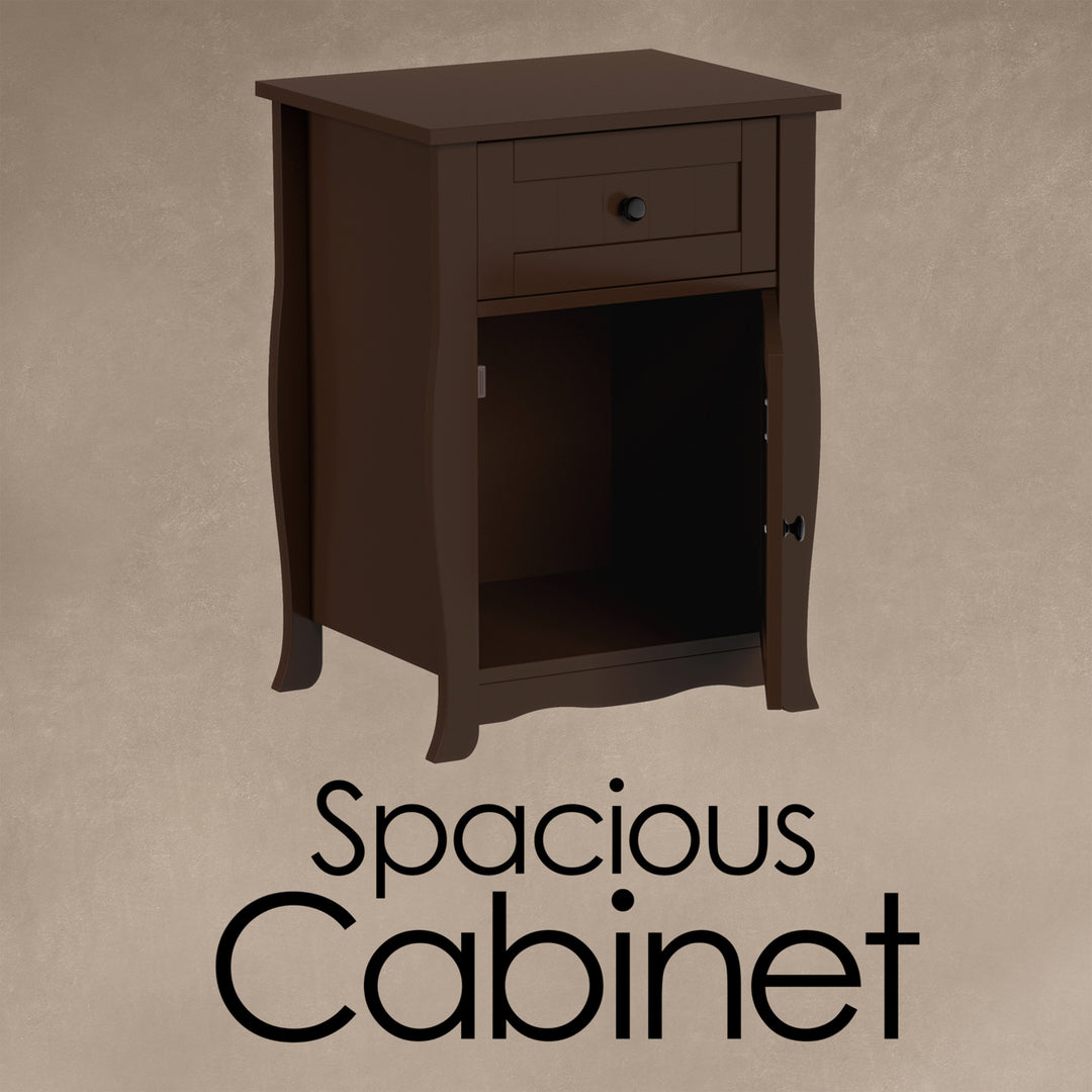 Dark Brown Accent Table Storage Drawer Nightstand MDF Wood Living Room 17.25"W Image 3