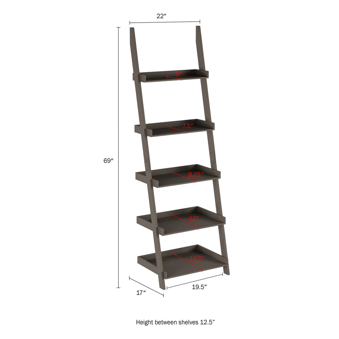 Ladder Bookshelf 5 Tier Leaning Decorative Shelves for Display-Slate Gray Shelf Stand-Living Room, Bathroom and Kitchen Image 3