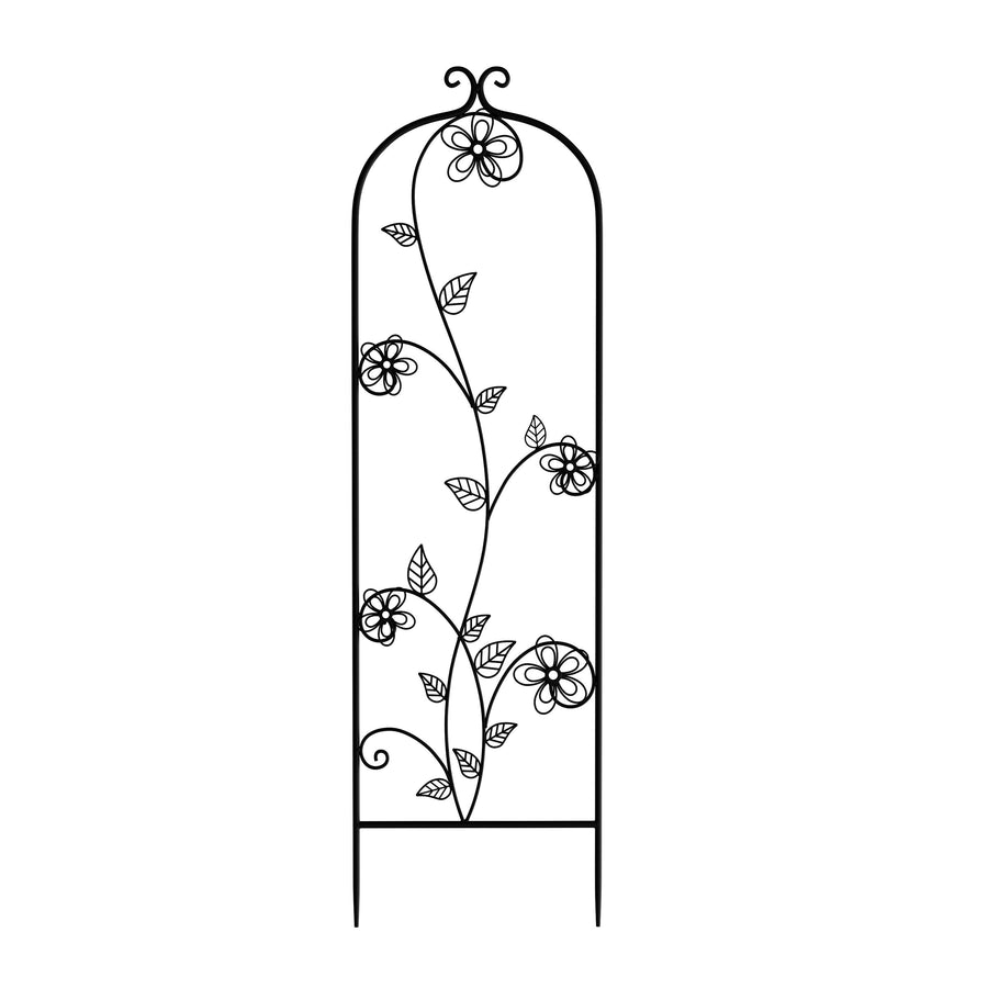 Garden Trellis- For Climbing Plants- Decorative Black Curving Flower Stem Metal Panel -For Vines, Roses, Vegetable Image 1