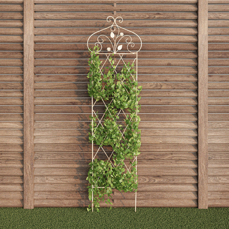 Antique White Metal Garden Trellis 63 In Climbing Plants Decorative Lattice Panel Image 1