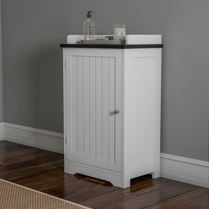 Bathroom Floor Cabinet Free Standing White Storage Cupboard for Bath Towels or Laundry Room Adjustable Shelf and Slatted Image 1