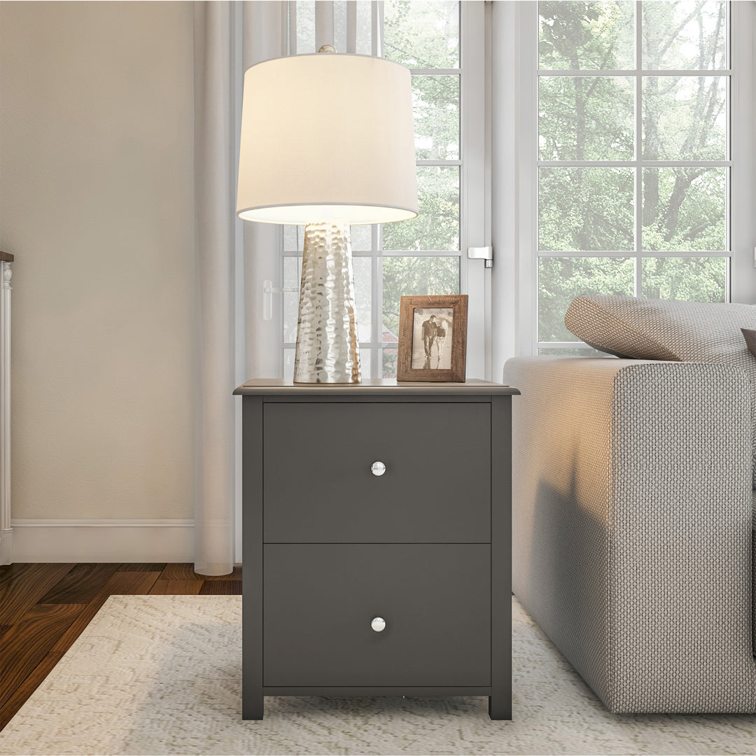 End Table with 2 Drawers-Sofa Side Table-Slate Gray and Silver Pull Knobs-Traditional Style Wooden Nightstand Image 1