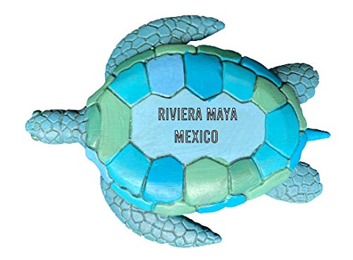 Riviera Maya Mexico Souvenir Hand Painted Resin Refrigerator Magnet Sunset and Green Turtle Design 3-Inch Approximately Image 1