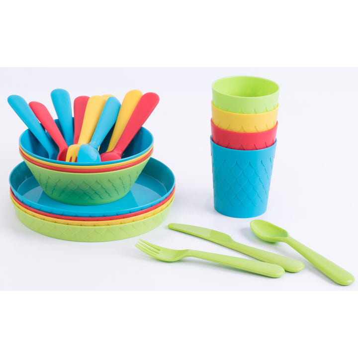 24-Piece Kids Dinnerware Set Plastic 4 Plates, 4 Bowls, 4 Cups, 4 Forks, 4 Knives, and 4 Spoons Image 5