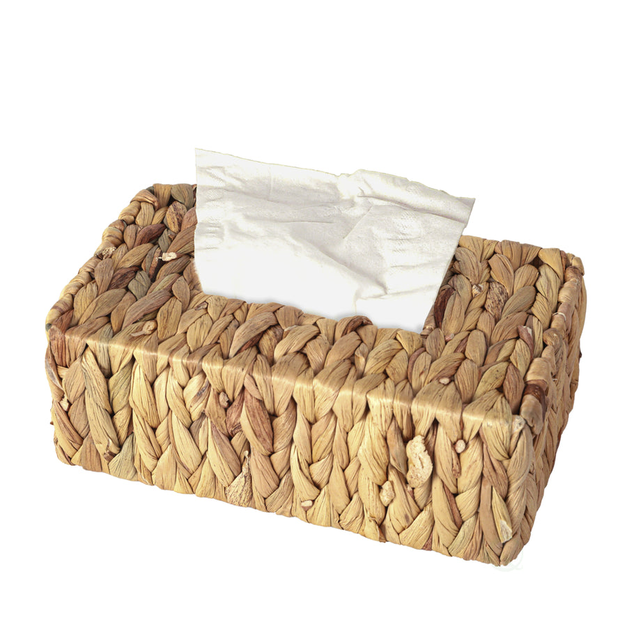 Water Hyacinth Wicker Tissue Box Cover Rectangular 10x6 Natural Image 1