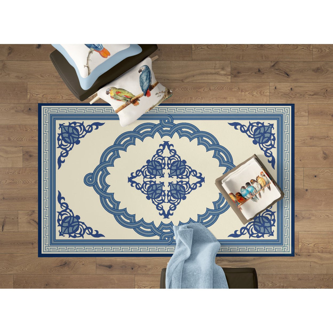 Deerlux Transitional Living Room Area Rug with Nonslip Backing, Blue Medallion Pattern Image 1