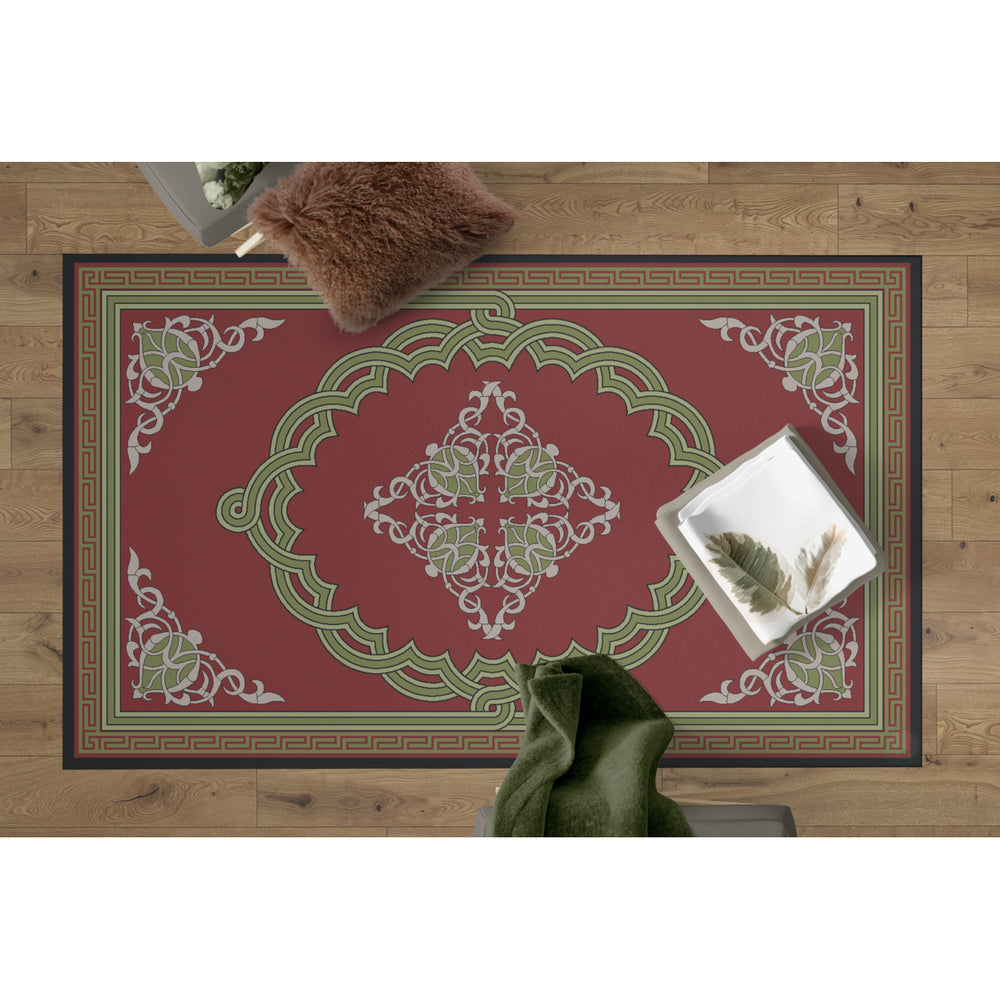 Deerlux Transitional Living Room Area Rug with Nonslip Backing, Red Medallion Pattern Image 2