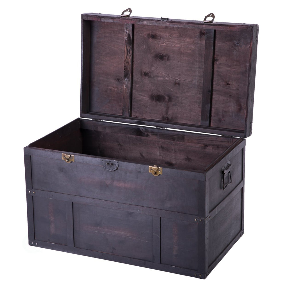 Antique Style Large Dark Wooden Storage Trunk with Lockable Latch Image 2
