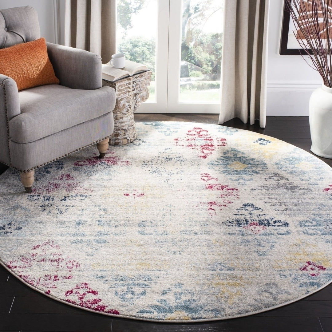 SAFAVIEH Madison Collection MAD304M Ivory / Blue Rug Image 9