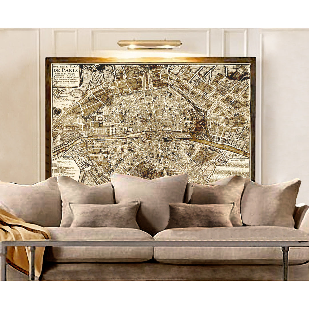 1705 Vintage Paris Map Old world Style Style historic old world Map A city plan of Paris France Street map Fine Art Image 5