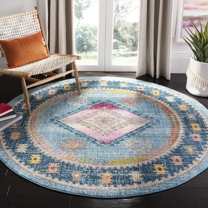 SAFAVIEH Madison Collection MAD305M Lt Blue / Fuchsia Rug Image 10