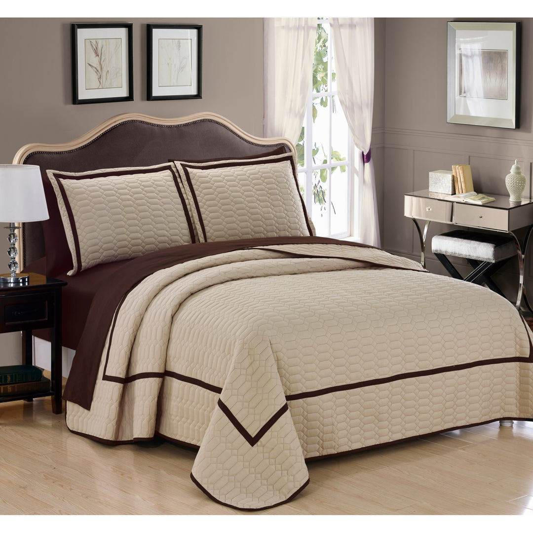 Chic Home 7 Piece Halrowe Hotel Collection 2 tone banded Quilted Geometrical Embroidered, Quilt in a bag, Includes Image 3