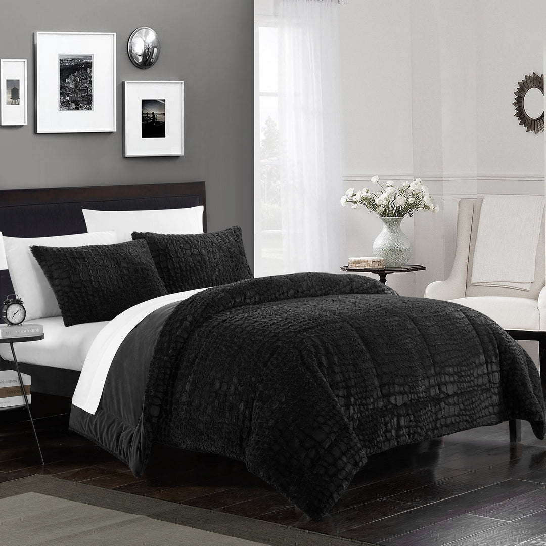 Alligator 3 Piece Comforter Set Faux faux Micro Mink Alligator Skin Bedding Image 1