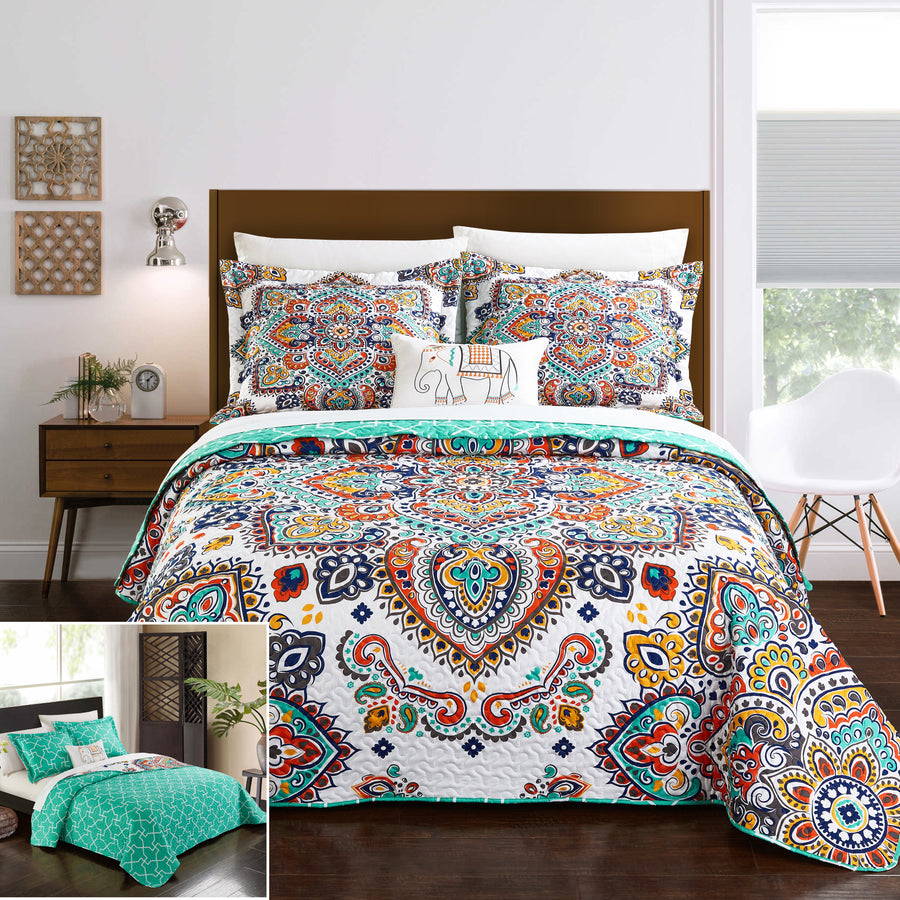 Chagir 3- or 4-Piece Reversible Quilt Contemporary Bedding Set Image 1