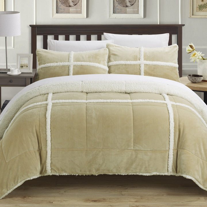 Chloe 3 or 2 Piece Comforter Set Ultra Plush Micro Mink Sherpa Lined Bedding  Decorative Pillow Shams Included Image 1