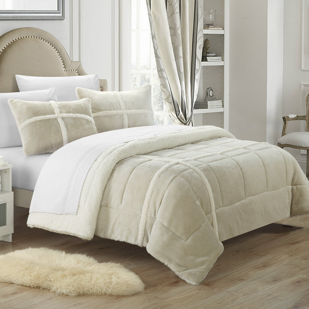 Chloe 3 or 2 Piece Comforter Set Ultra Plush Micro Mink Sherpa Lined Bedding  Decorative Pillow Shams Included Image 1