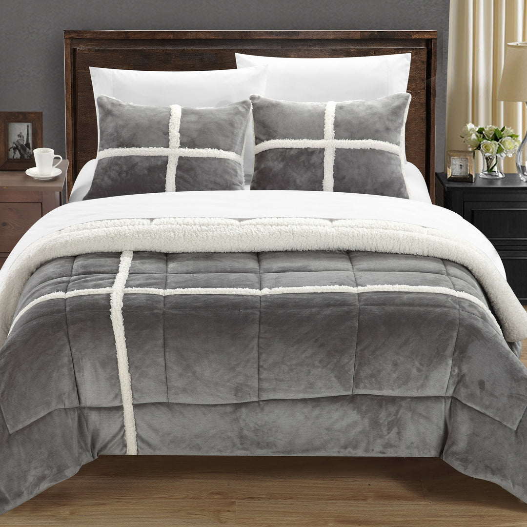 Chloe 3 or 2 Piece Comforter Set Ultra Plush Micro Mink Sherpa Lined Bedding  Decorative Pillow Shams Included Image 1