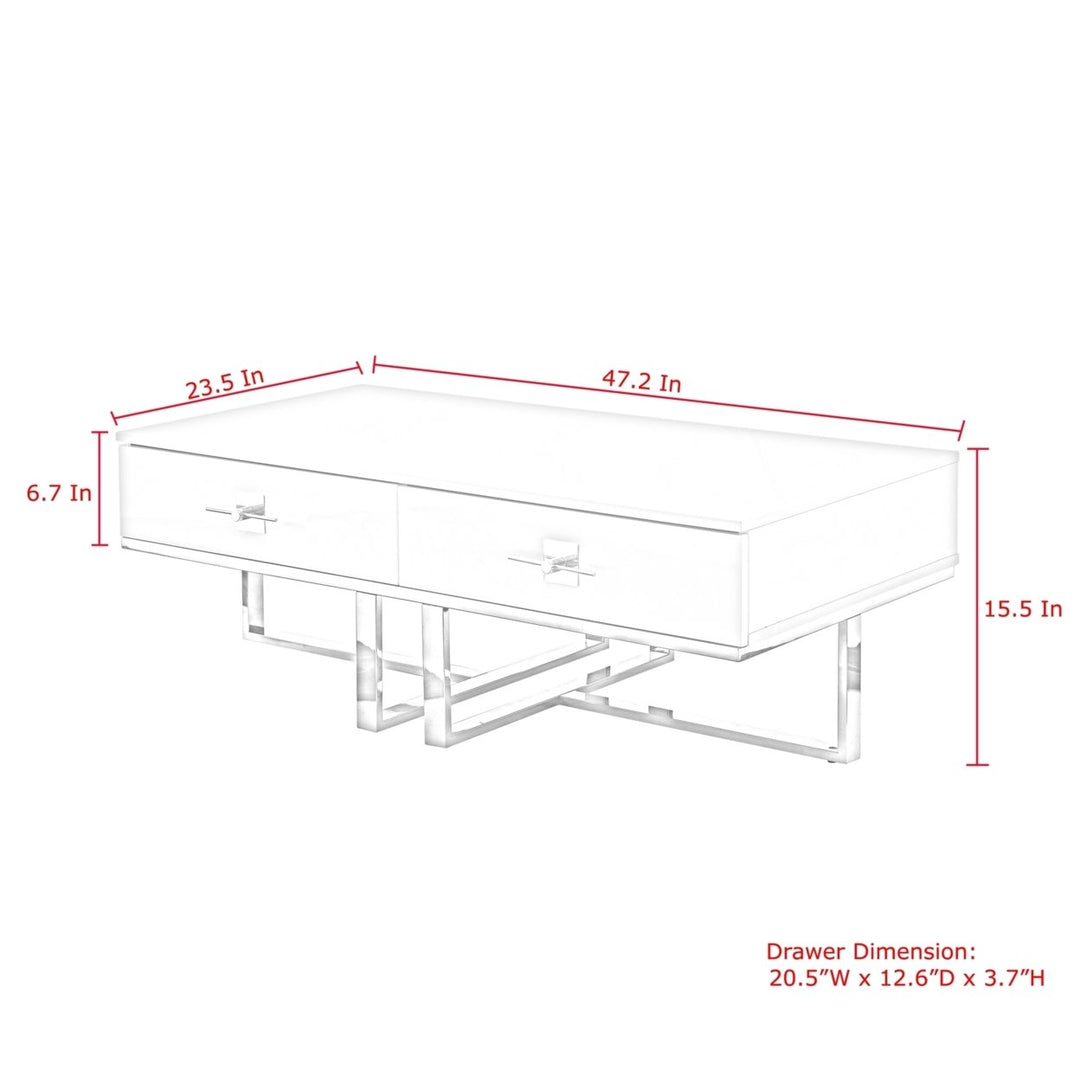 Nicole Miller Moana Coffee Table High Gloss Lacquer Polished Stainless Steel 2 Drawers 47in Image 3