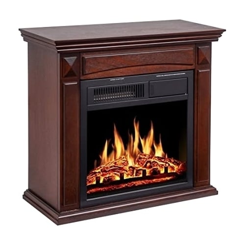 26  Mantel Electric Fireplace Heater Small Freestanding Infrared Quartz Fireplace Stove Heater w/Log Image 1