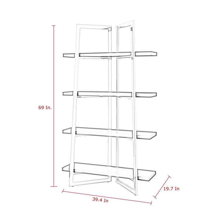 Kanoa Etagere Bookshelf-Bookcase-4 Shelves-High Gloss Lacquer Finish-Polished Stainless Steel Frame Image 4