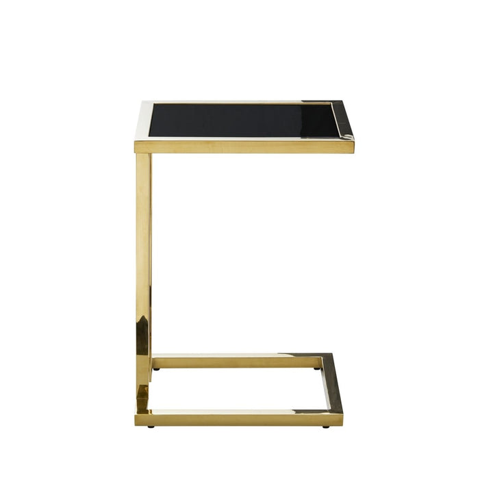 Lana End Table-High Gloss Lacquer Finish-Polished Stainless Steel Base Image 3