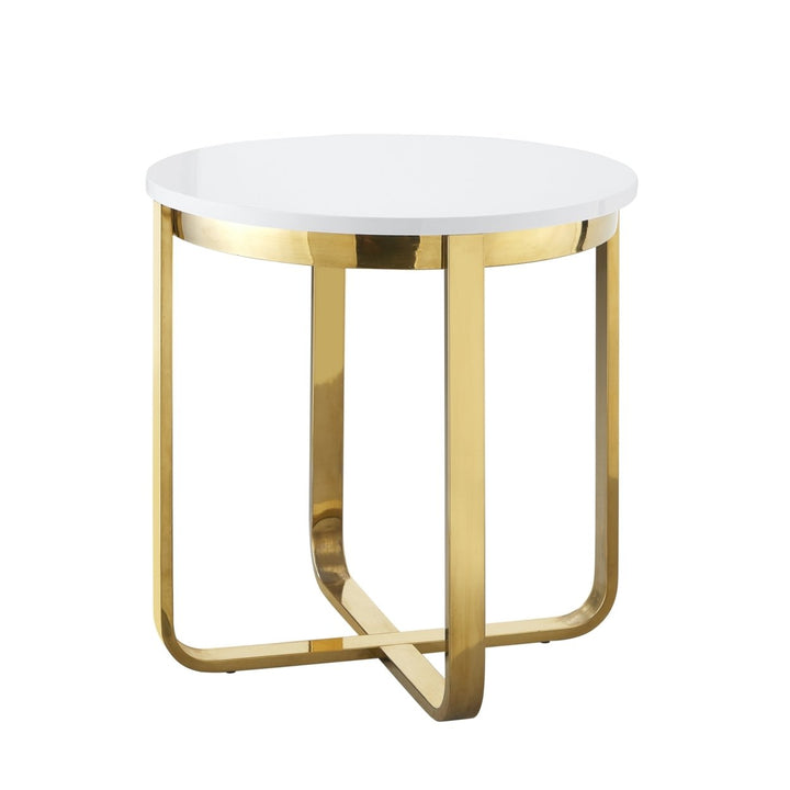 Oleena End Table-High Gloss Lacquer Finish-Polished Stainless Steel Base-X-Leg Image 3