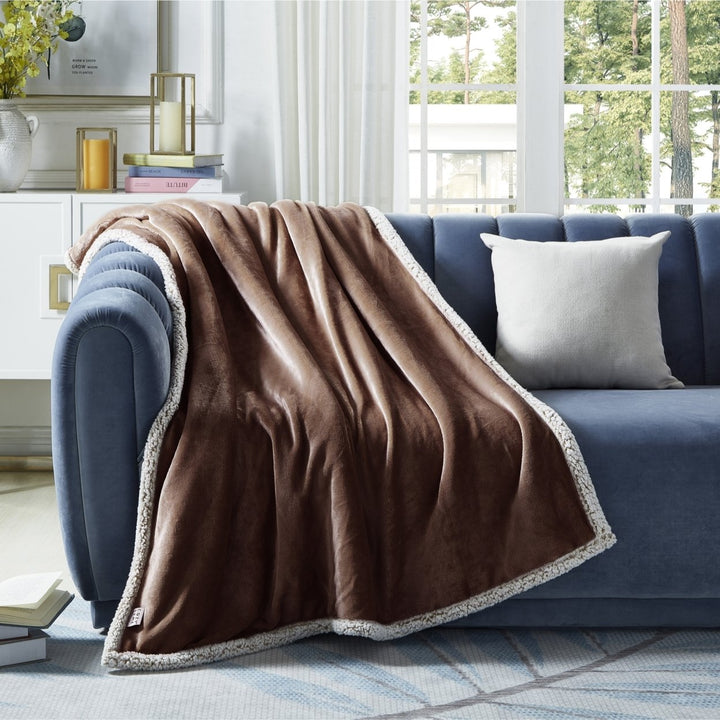 Saleem Flannel Reversible Heathered Sherpa Throw-Super Soft- 50"x60" Image 1