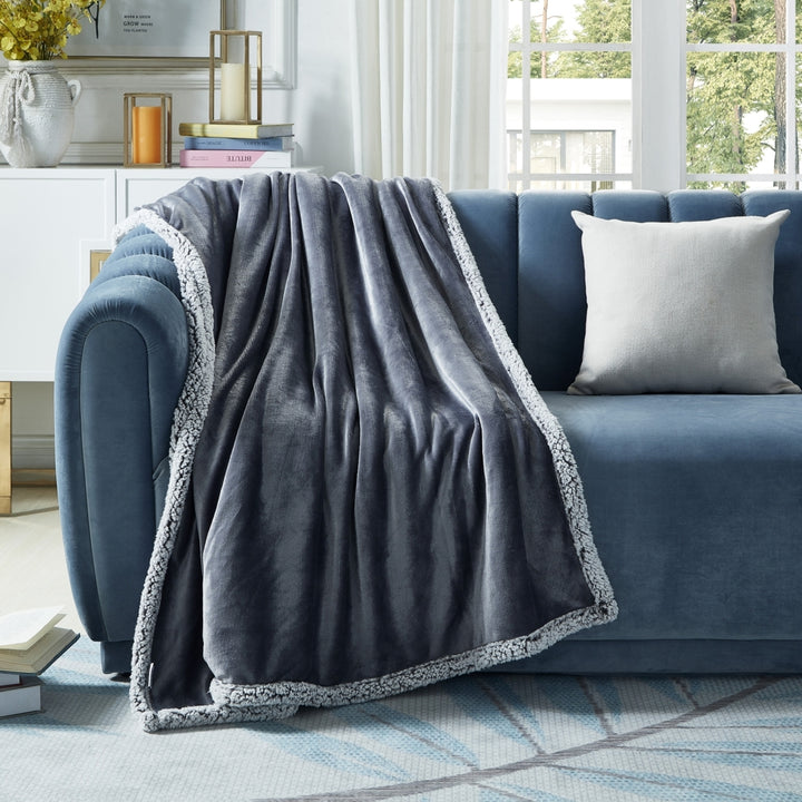 Saleem Flannel Reversible Heathered Sherpa Throw-Super Soft- 50"x60" Image 3