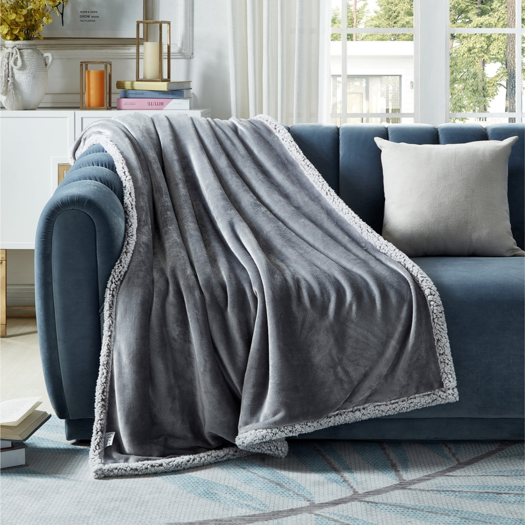 Saleem Flannel Reversible Heathered Sherpa Throw-Super Soft- 50"x60" Image 6