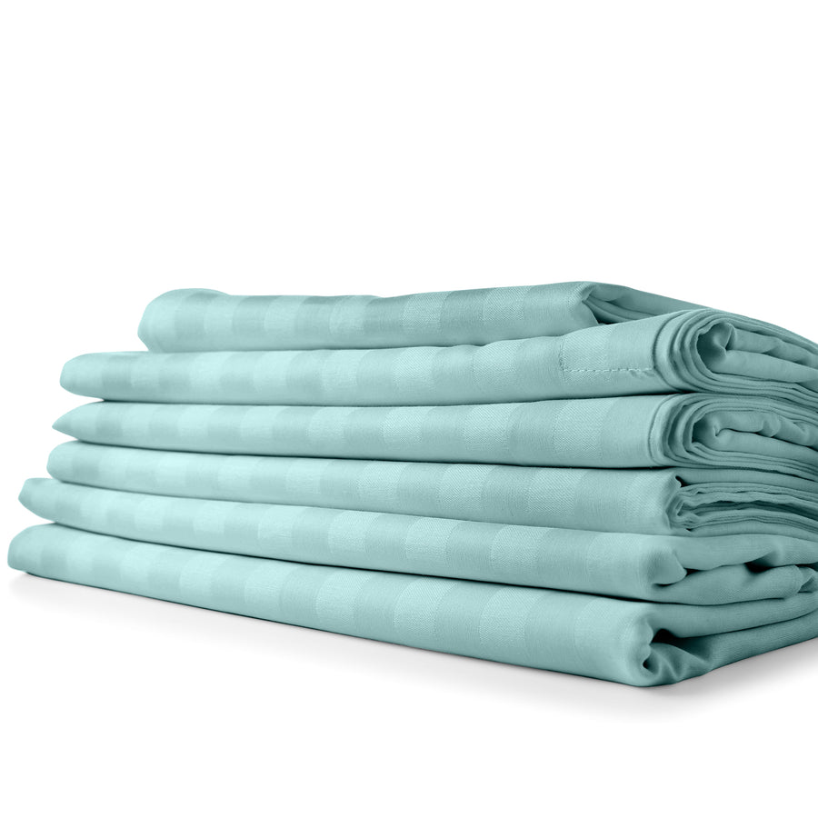 1800 Series Cotton Satin Feel Dobby Stripe Sheet Set - Assorted colors and sizes Image 1