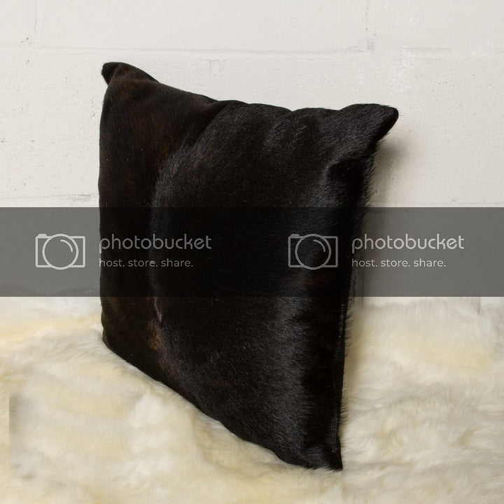 Torino Cowhide Pillow 18x18 Black Soft Leather Decorative Cushion Image 3