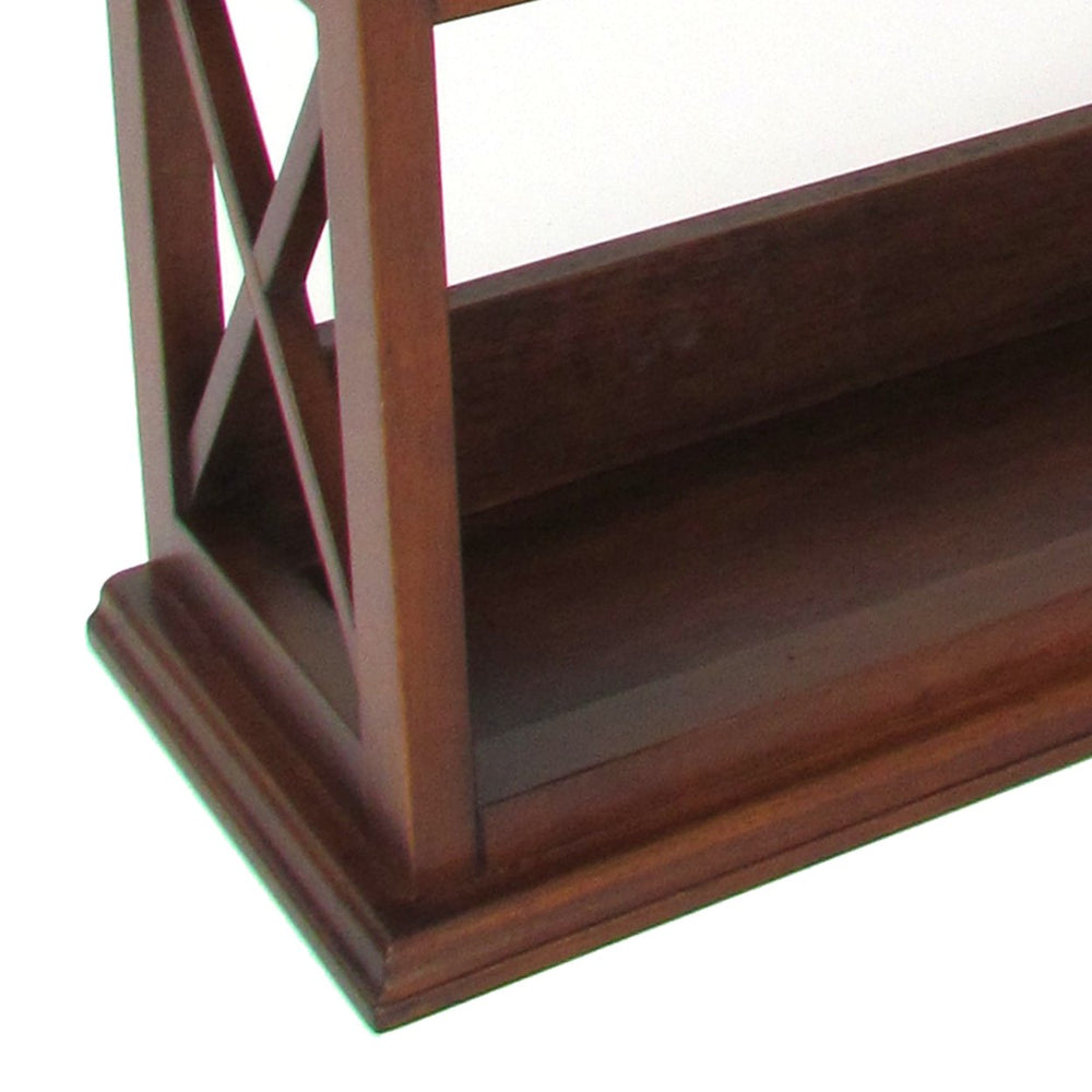 X Sides Wooden Wall Display Rack with 2 Drawers and 2 Open Shelves, Brown- Saltoro Sherpi Image 2