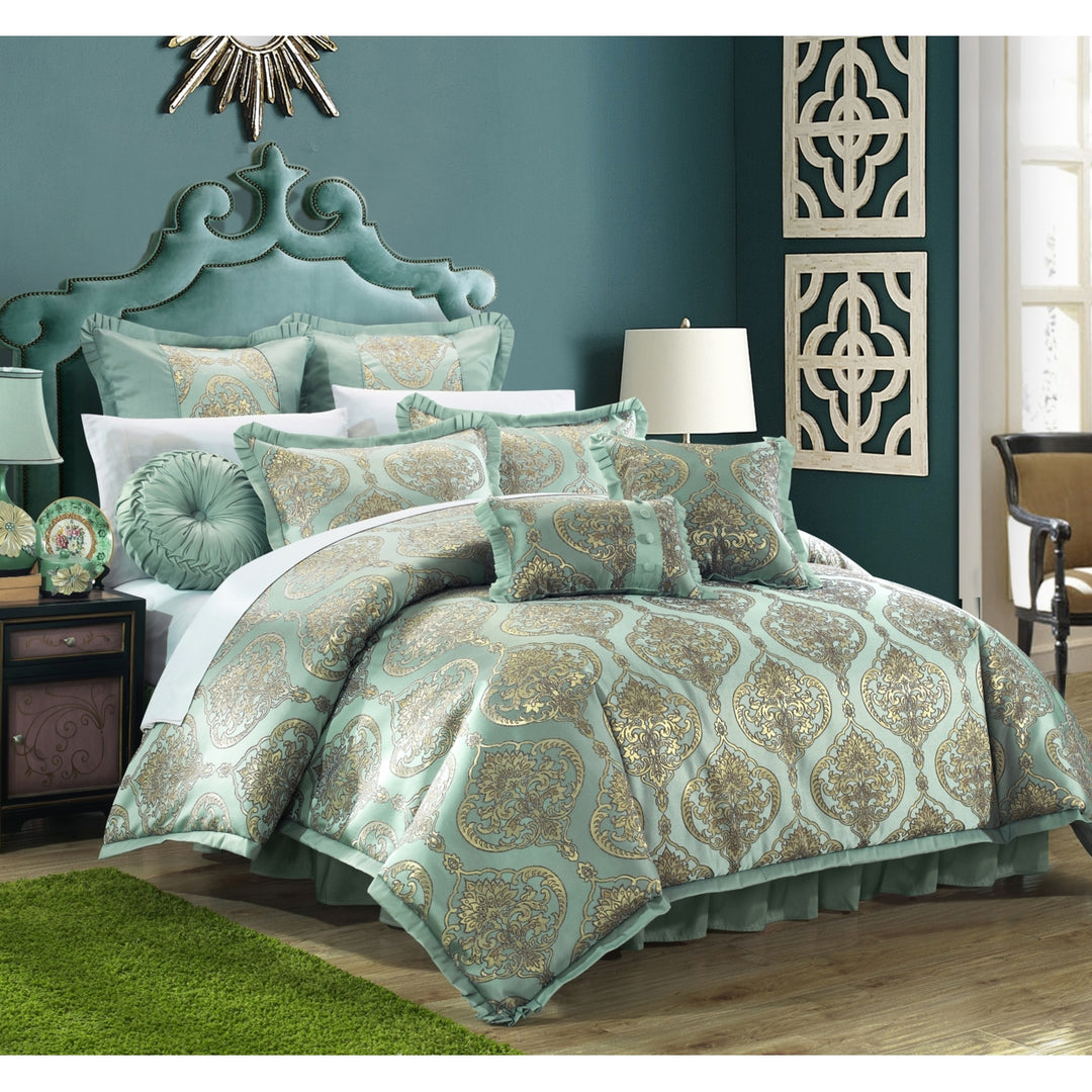 9 Piece Como Decorator Upholstery Quality Jacquard Comforter Set Image 4