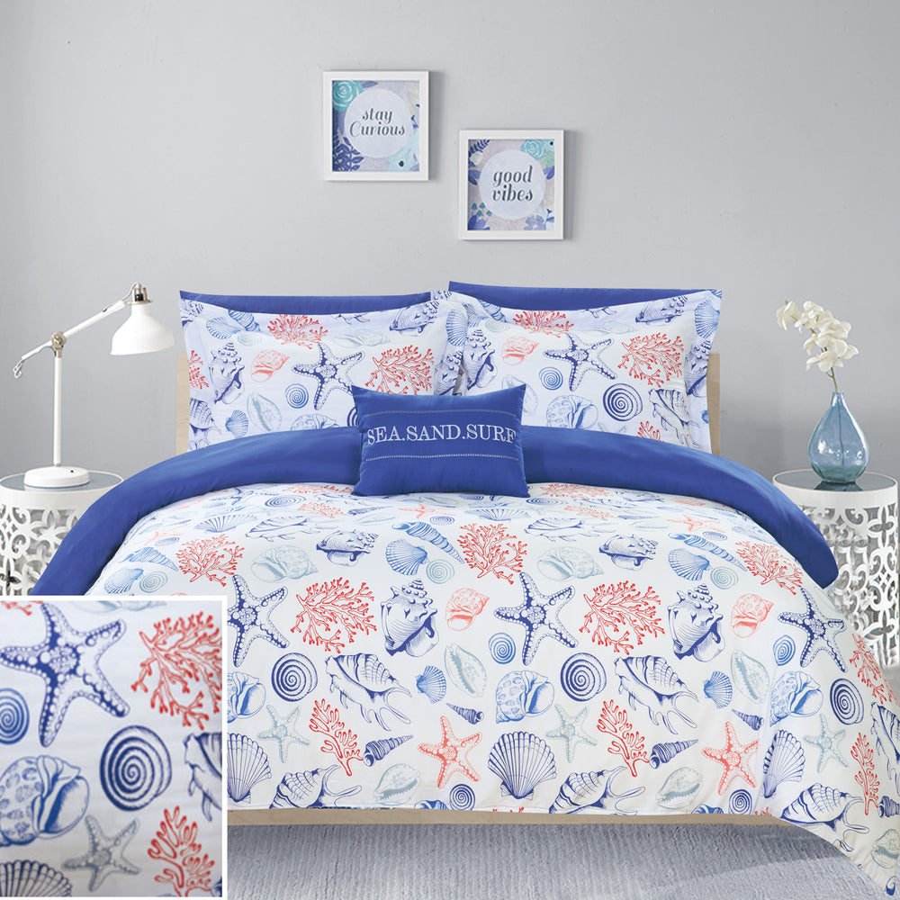 8 or 6 Piece Reversible Comforter Set "Sea, Sand, Surf" Theme Print Design Bed in a Bag Image 2