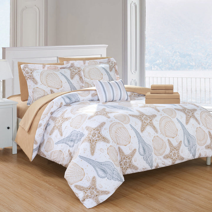8 or 6 Piece Reversible Comforter Set "Sea, Sand, Surf" Theme Print Design Bed in a Bag Image 6
